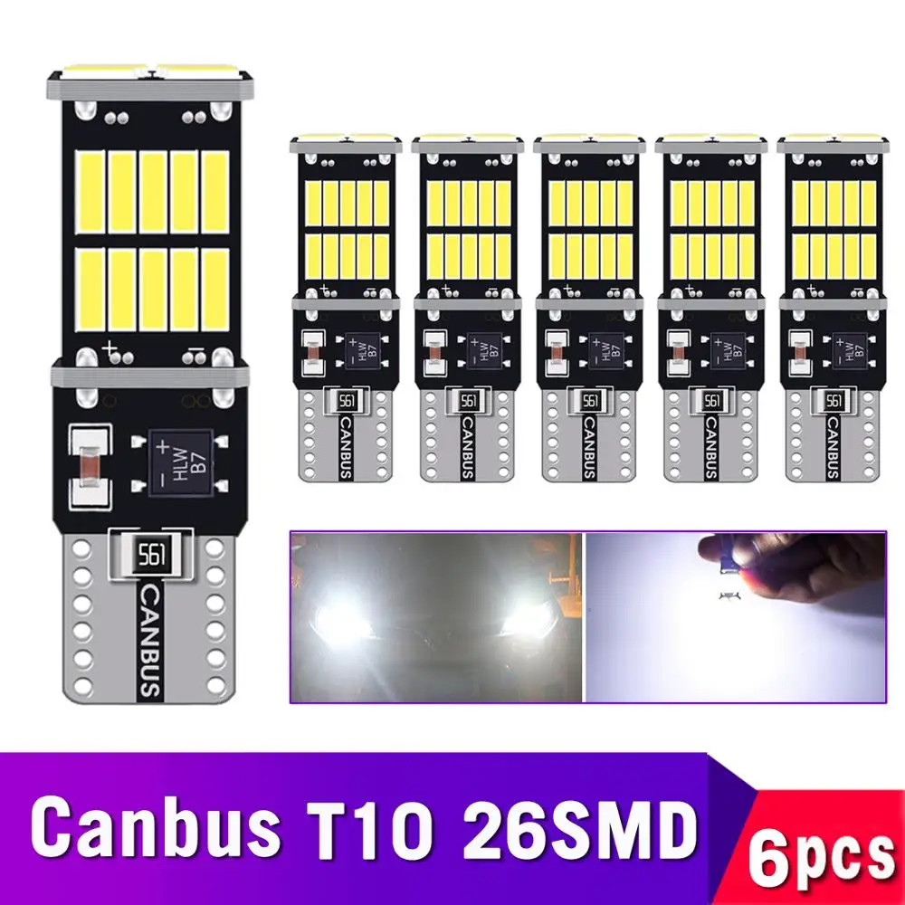 

6x Автомобильная T10 26SMD 4014 Canbus лампа декодирования LED без ошибок боковой маркер номерной знак светильник лампа сигнала Белый супер яркий