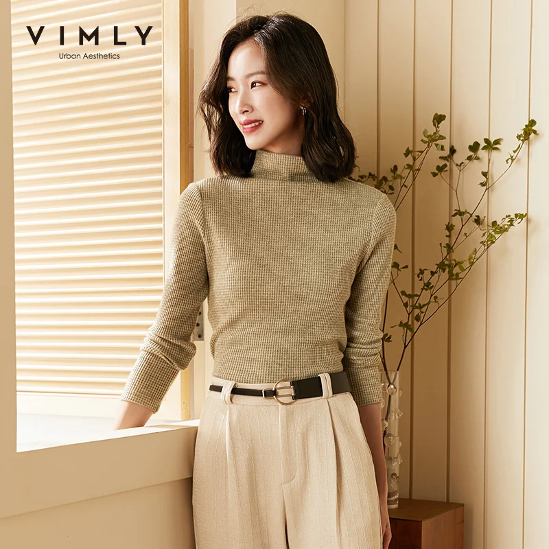 

Vimly Autumn Woman Tshirts 2020 Winter Long Sleeve Clothing Casual Half Turtleneck Solid Slim Female Knitted Tops F2985