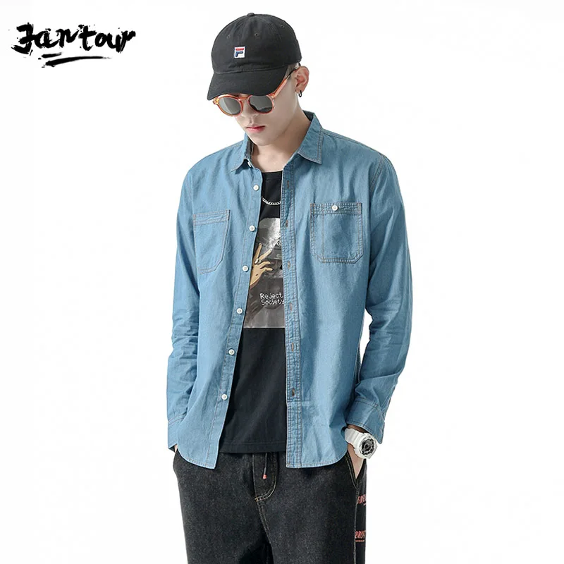 Новинка 2021 модная брендовая мужская рубашка джинсовая Классическая приталенная