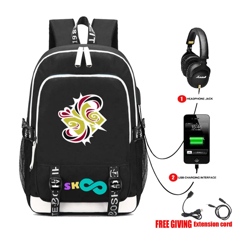 

Anime Sk8 the infinity backpack USB charging Headphone jack Students bookbag Men Teenage Laptop backpack travel bag