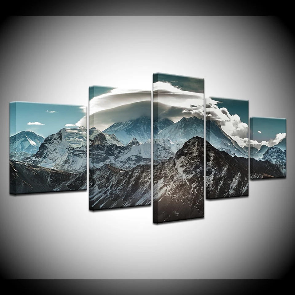 

Posters Modular Canvas Pictures Wall Art 5 Pieces Snow Mountains Landscape Painting Frame Decor For Living Room Modern HD Prints