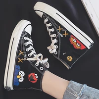 cartoon printed canvas sneakers women shoes fashion casual vulcanized flat trainers female student platform high top espadrilles