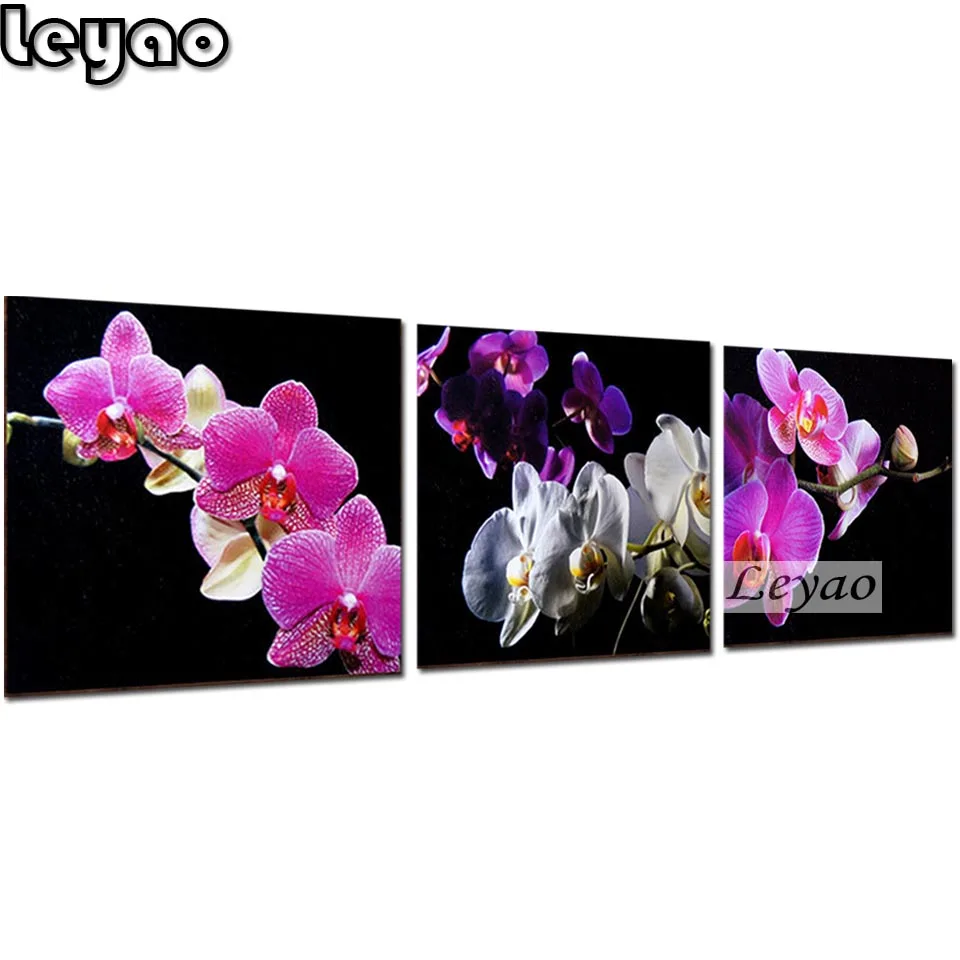 

Full Diamond Embroidery Flowers Diy Diamond Painting Triptych Purple Orchid 3d Square Round Drill Mosaic Icon Paste Full Crafts