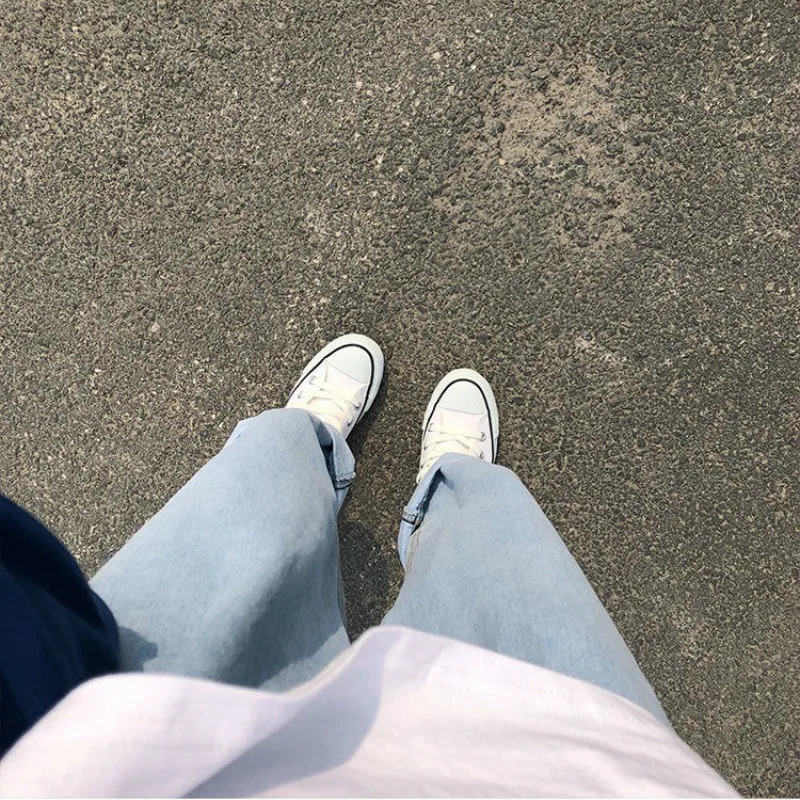 

Jeans Women Solid Vintage High Waist Wide Leg Denim Trousers Simple Students All-match Loose Fashion Harajuku Womens Chic Casual