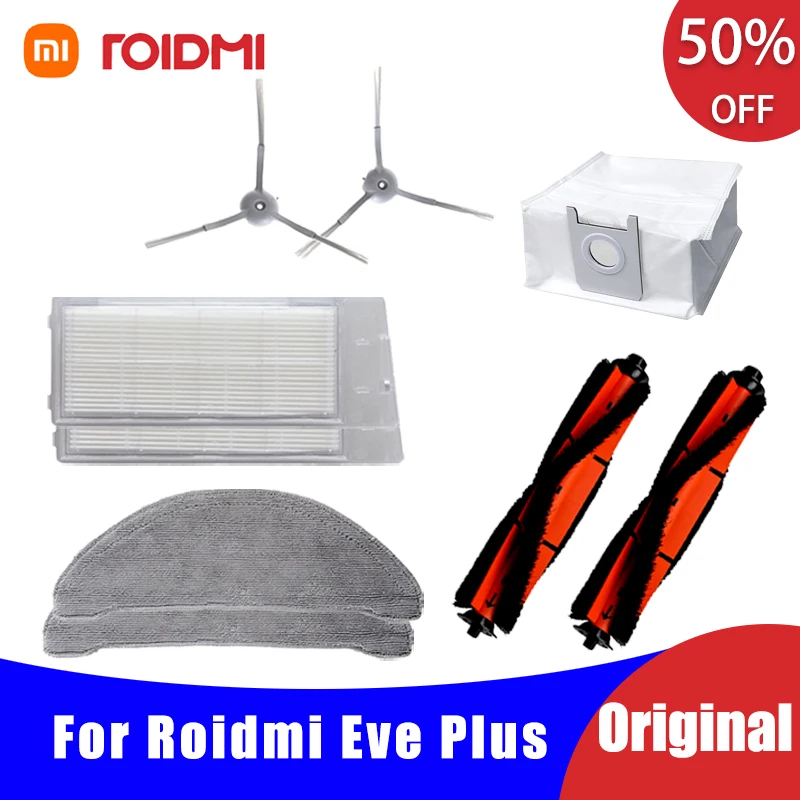 

Mop Cloth Reusable wipes Side Roll Brush Filter Dust bag Pack for Roidmi EVE Plus Robot Vacuum Original Replacement Accessories
