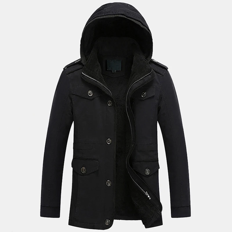 

Hooded Winter Thick Velvet Warm Men's Coats Plus Size 6XL Mens Parka European Windbreaker Overcoats Mens Clothing Brand A161