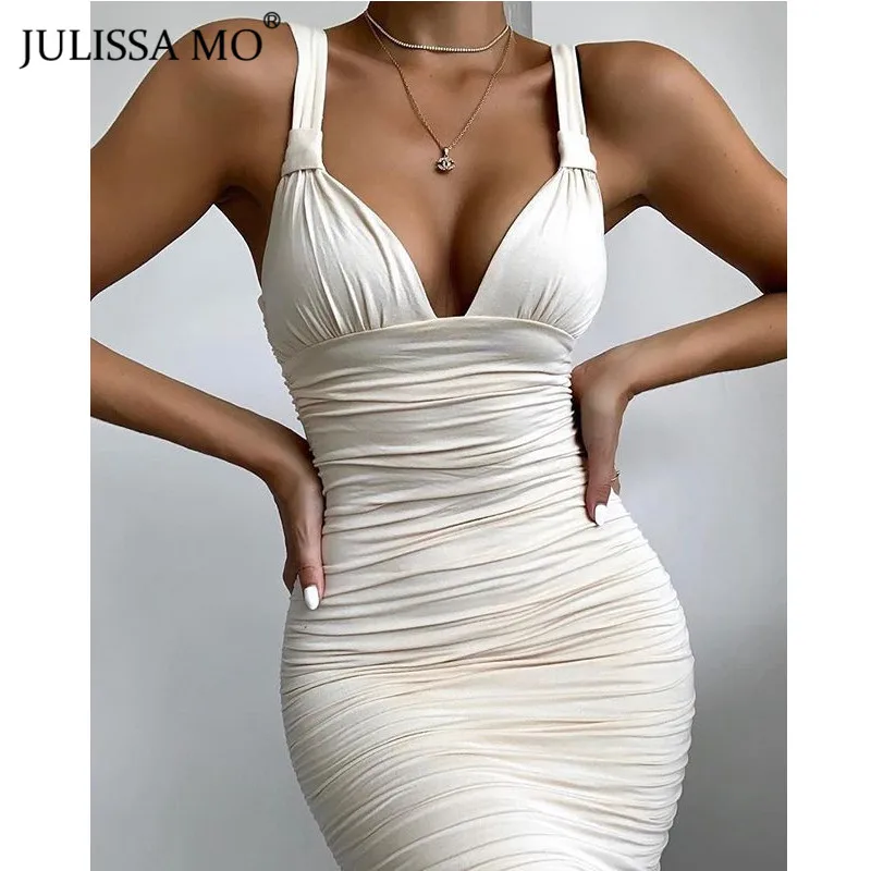 Женское плиссированное платье JULISSA MO на тонких бретельках с V образным вырезом