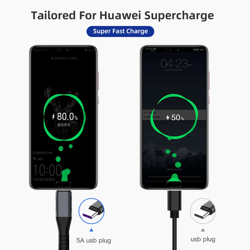 5A usb type-C кабель для huawei mate 20 Pro P30 P20 Pro Lite мобильный телефон USB C Быстрая зарядка зарядное устройство Шнур USB-C type-C кабель