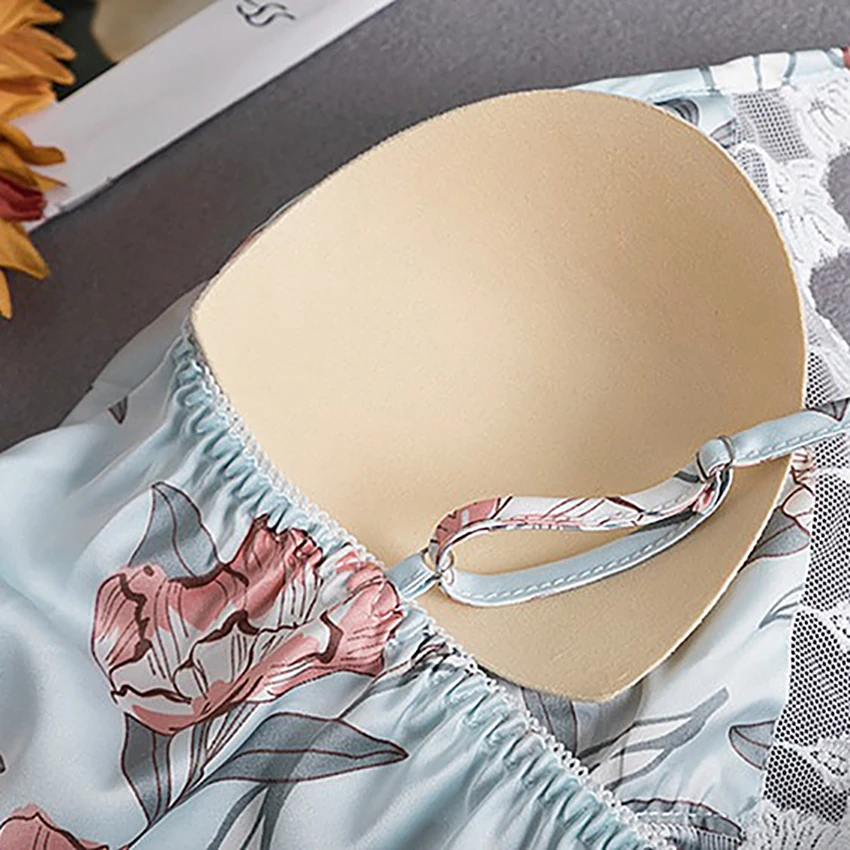 Suphis шелковые атласные пижамы для женщин элегантные кружевные шорты с цветочным