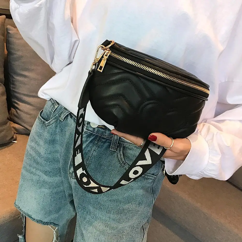 

Fashion Ladies PU Leather Crossbody Shoulder Bag Solid Color Love Heart Decor Women Waist Fanny Belt Pack Leather Chest Bags