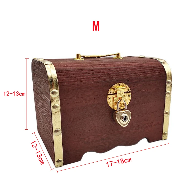 Wooden Box Piggy Bank Retro With Lock Storage Change Savings Box For Coins Cash Treasure Safe Money Box Wood Craft Child Gift images - 6