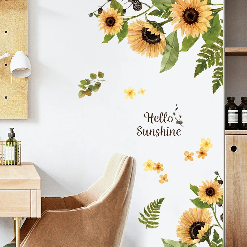 Теплая Настенная Наклейка в виде подсолнуха маленький свежий домашний декор
