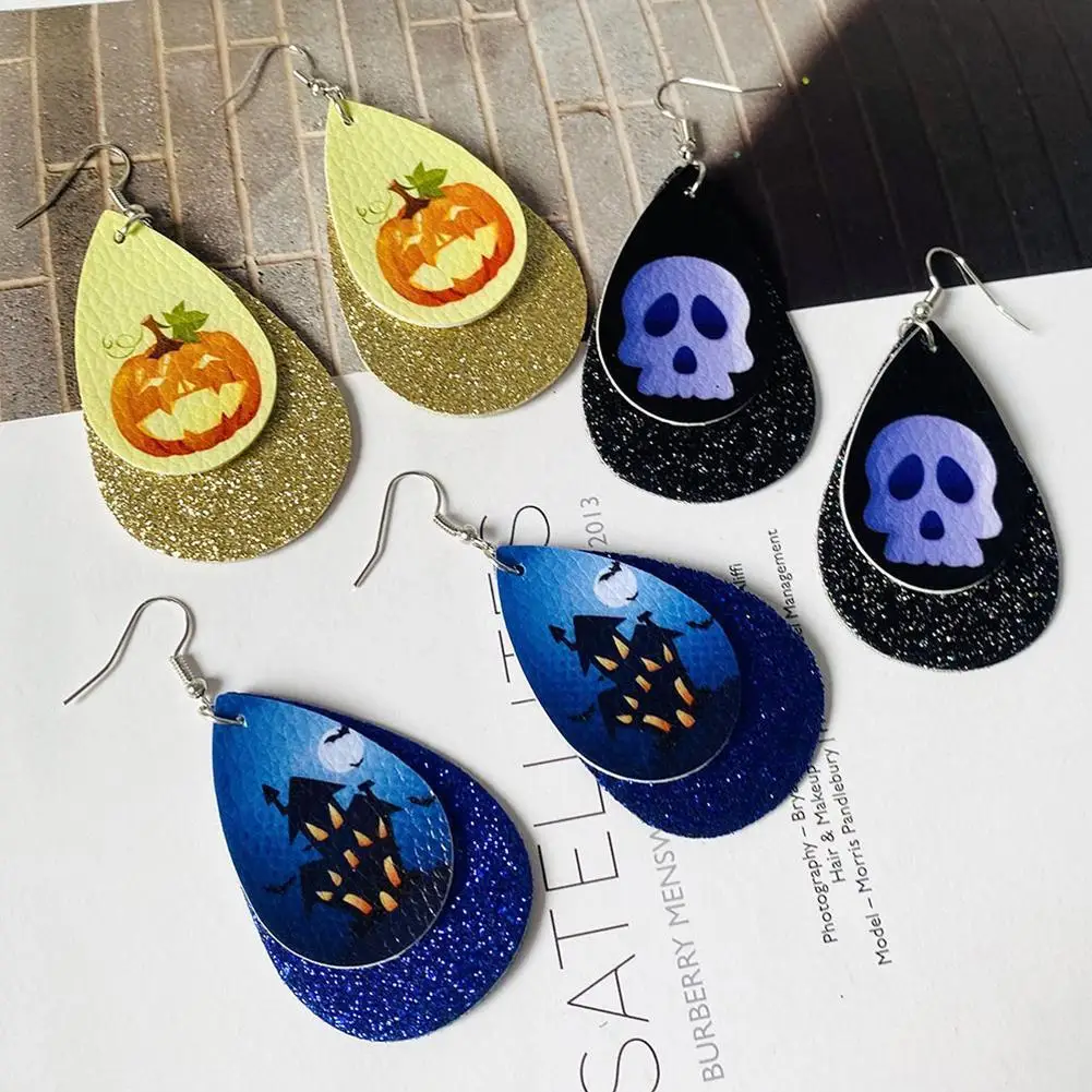 

1 Pair 2020 New PU Leather Halloween Earrings Orange Pumpkin Drop Holiday 78x38mm Jewelry Ghost Witch Earring Gifts For Wom E1B4