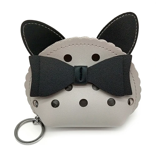 gray Кошелек для девочек с бантом, прозрачный кошелек из искусственной кожи, брелок для ключей, кошелек с кошкой, Женский кошелек для монет, короткая Студенческая Милая Мини сумка для монет, маленький кошелек, брелок - Цвет: gray