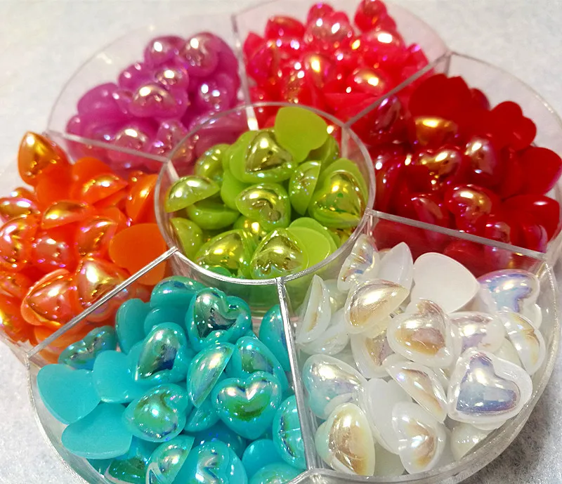 100pc 10mm resin abs shiny imitation heart flatback pearl beads for diy accessory jewelry making nail arts phone case decoration free global shipping