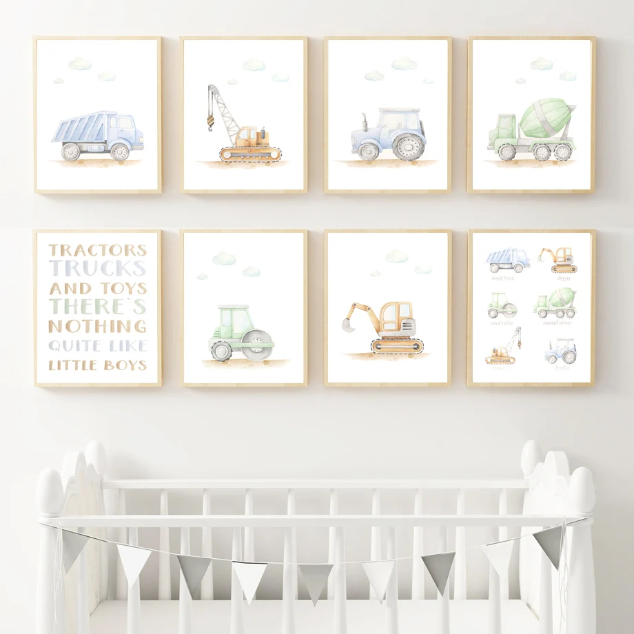 

Truck Digger Road Roller Crane Tractor Boy Wall Art Canvas Painting Nordic Posters And Prints Wall Pictures Baby Kids Room Decor