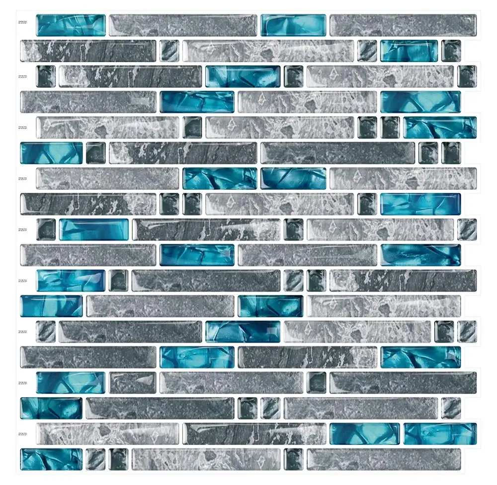 Cocotik 1" x 12" кухня щитка плитки пилинг и палка наклейки на стену, 10 листов/упаковка - Цвет: Gray and Blue