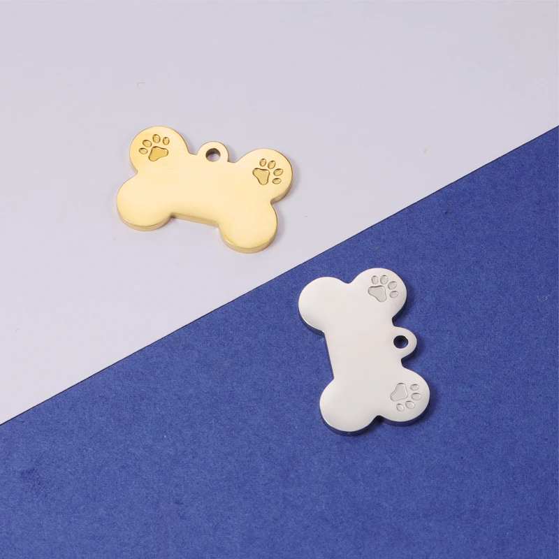 

Fnixtar 20Pcs Novelty Dog Bone Engrave Dog Paw Charms Mirror Polish Stainless Steel Charms For DIY Making Necklaces Pet Keychain