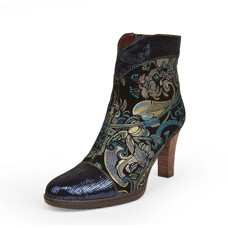 Женские облегающие высокие сапоги Johnature из натуральной кожи в стиле ретро на