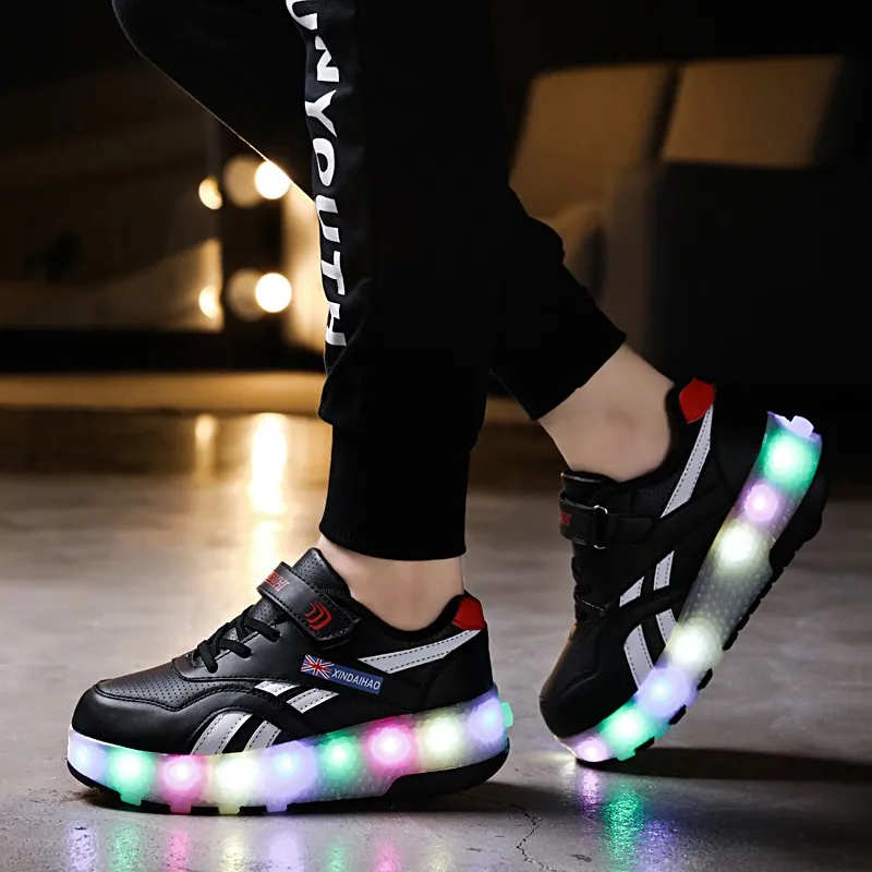 

Sneakers on Wheels for Girls USB Charging Luminous Sneakers on Wheels Roller Shoes Two Wheels zapatos luminosos ruedas