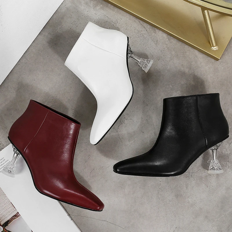 Женские ботинки на высоком каблуке винно красные с квадратным каблуком Осень