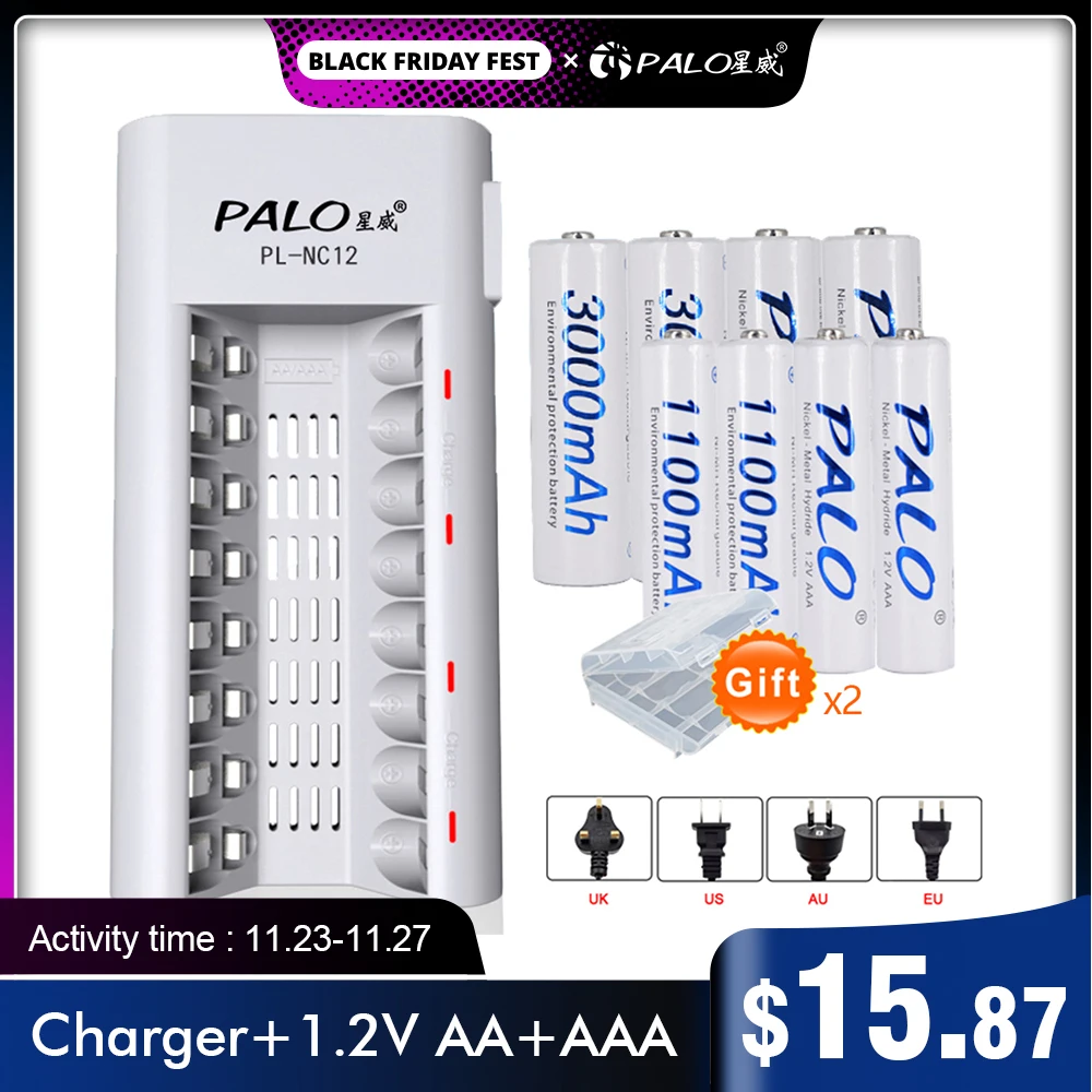 Аккумуляторная батарея PALO AA AAA ni MH 1 2 в со светодиодным зарядным устройством для