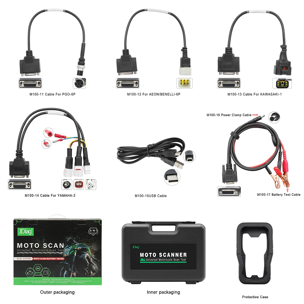 

New Product JDiag M100 Motorcycle Code Reader Scanner Diagnostic Tool + 12V Battery Tester Moto Scan Tool