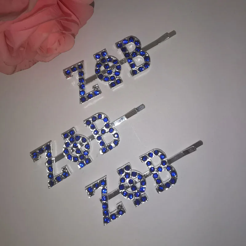 2020 New Arrival Blue Rhinestone ZPB Glitter Hairpin Greek letters Hair Clips | Украшения и аксессуары