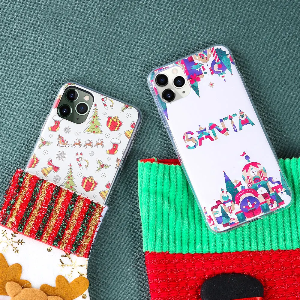 Рождественский чехол для iPhone X 11 Pro Max XS XR с Санта Клаусом оленем мягкий