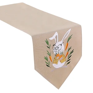 Easter Bunny Embroidered Table Runner for Spring Holiday, Catering Events, Indoor and Outdoor Parties, 15 x 69 Inches
