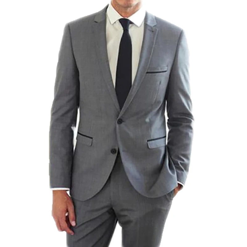 

Custom Made Grey Mens Suits Slim Fit Two PCs Groomsmen Wedding Tuxedos For Men Notched Lapel Formal Prom Suit (Jacket+Pant)