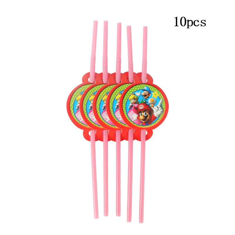straw 10pcs 24 шт. тема "Супер Марио" топперы для кексов с днем рождения с палочками для украшения детского душа для мальчиков - Цвет: straw 10pcs