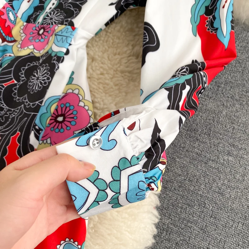 

Women's Spring Autumn Runway Fashion Flower Print Vintage Dress Female Chic Travel Long Dress TB1718