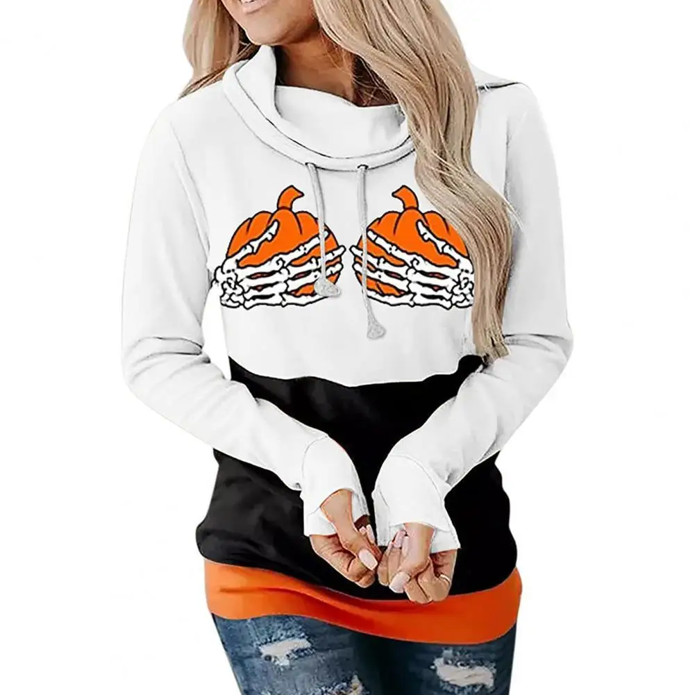 

Autumn Hoodie Pumpkin Hands Claw Pattern Halloween Drawstring Hooded Lady Top for Halloween