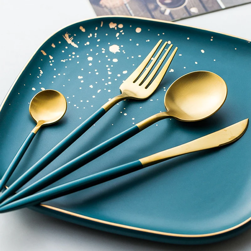 MUZITY 304 вилка и ложка из нержавеющей стали темно-зеленые золотые винтажные