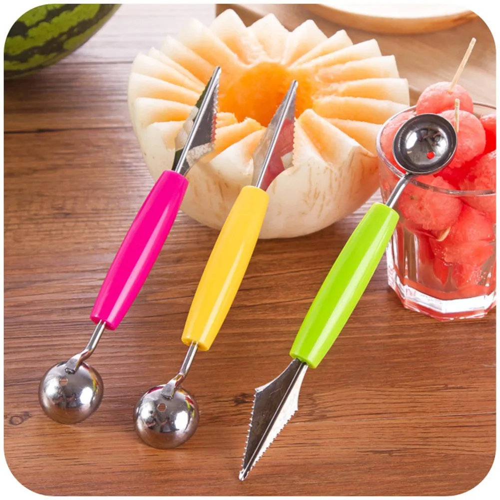 

1Pc Portable 2 In 1 Double Head Ice Cream Ball Scoop Fruit Carving Knifes Stainless Steel Household Kitchen Accessories