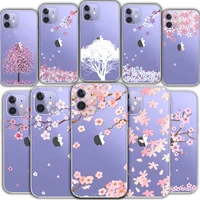 iphone 12 mini 11 pro max mobile phone case transparent xr 6 7 8 plus x s se 2020 beautiful cherry blossom protective back cover
