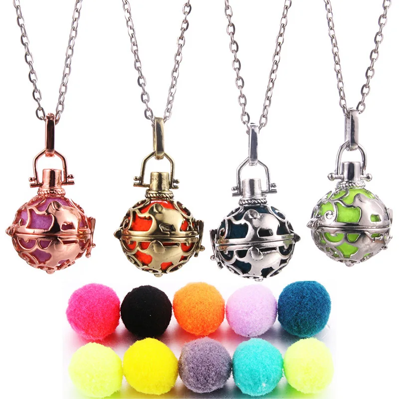 Lotus Guanyin Music Ball Bell Aromatherapy Locket Pendant Necklace Charm Perfume Essential Oil Diffuser Woman Gift Jewelry
