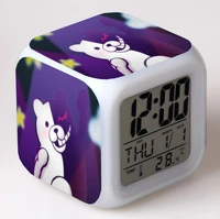 anime danganronpa cartoon led 7 color flash digital alarm clocks kids night light bedroom desk clock despertador alarm clock