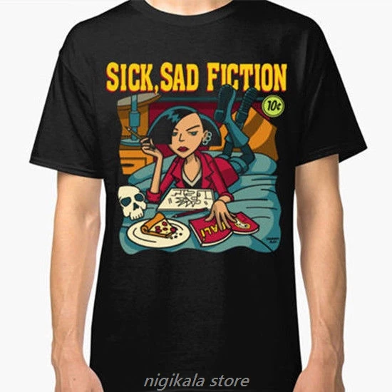 Дарья целлюлозная фантастика Sick Sad fiction Футболка мужская футболка Черная Размер S до 2XL Новинка крутые топы Мужские футболки с коротким рукавом - Цвет: Черный
