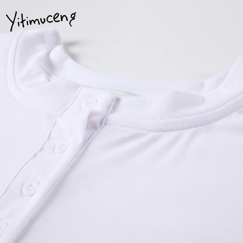 

Yitimuceng T Shirts for Women Stitch White Sexy Tops Summer Loose Comfortable Clothes Fashion Plus Size Button-neck Streetwear