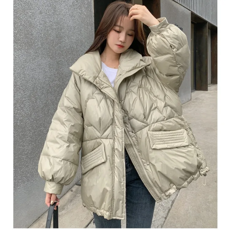 

Женская куртка, новинка зима 2021, Корейская версия сетчатой Красной модной женской тонкой и толстой свободной хлопковой куртки средней длин...