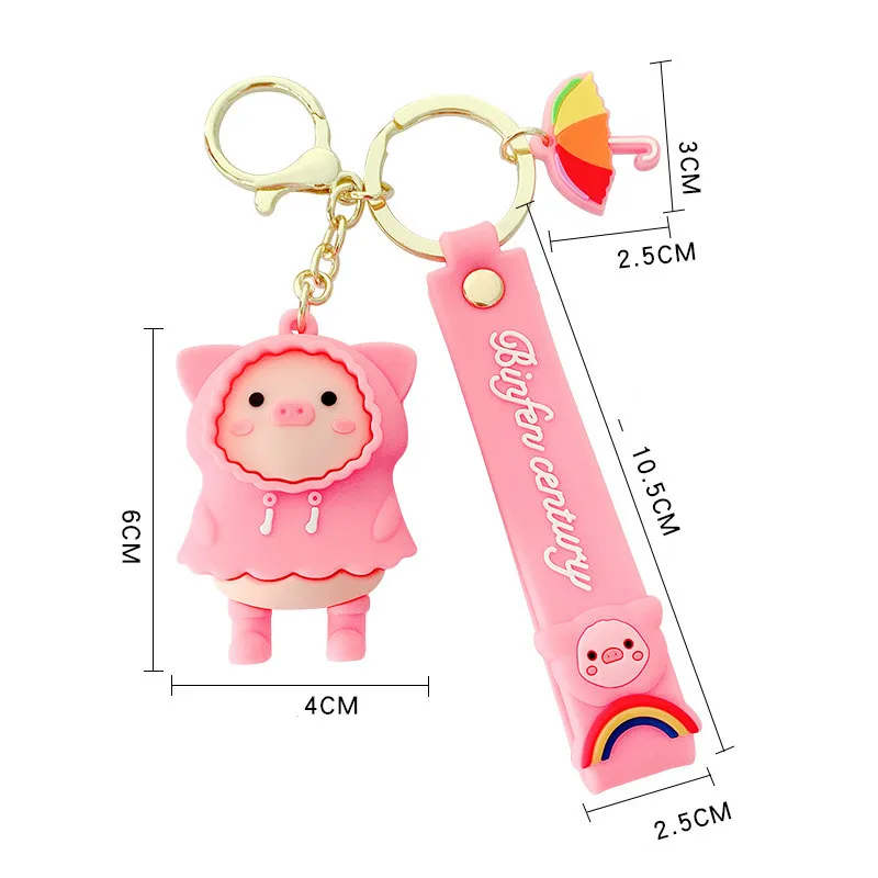 

Kawaii Cartoon Raincoat Pig Keychain Cute Car Pendant Couple Schoolbag Pendant Fashion Jewelry Girl Christmas Gift