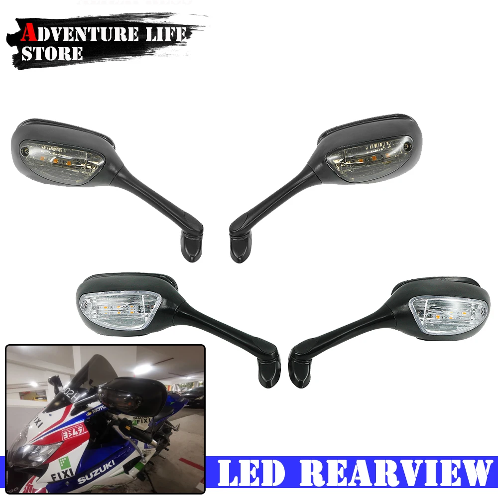 Rearview Motorcycle Rear View Side Mirrors With LED Turn Signal Light For Suzuki GSXR 600 750 1000 GSXR1000 K6 K7 K8 SV650 650S
