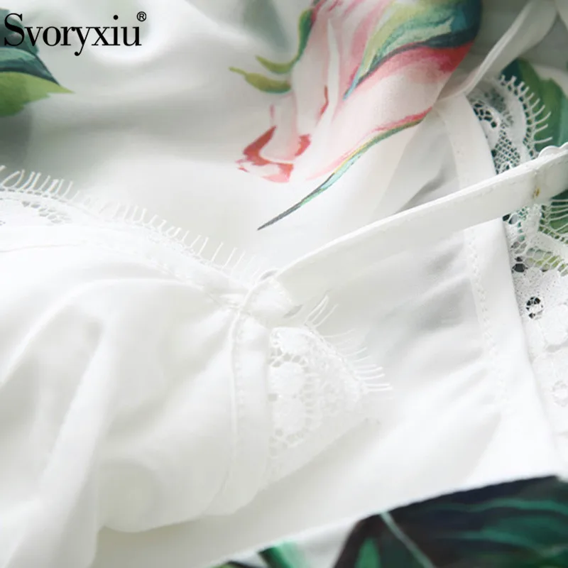 

Svoryxiu 2020 Vintage Runway Summer Rose Flower Print Short Dress Women's Bow Collar Elastic Waist Elegant Chiffon Party Dresses