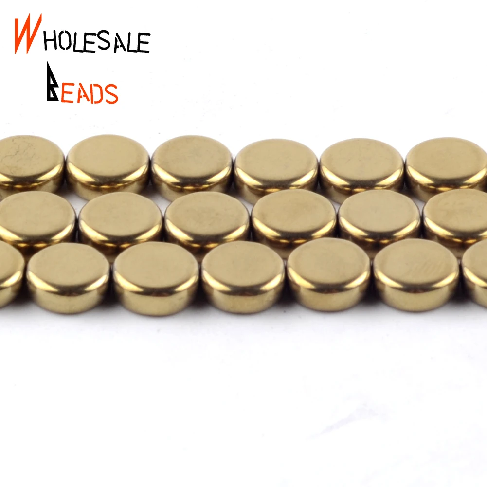 

Плоские круглые бусины из гематита и натурального камня с золотым покрытием, незакрепленные бусины для изготовления ювелирных изделий «сд...