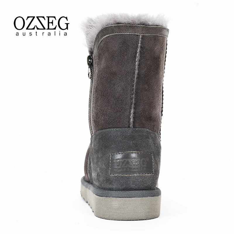 OZZEG/Роскошная брендовая Дизайнерская обувь; женские зимние ботинки на австралийском овечьем меху; ботильоны из натуральной кожи; женская обувь; OZ0024
