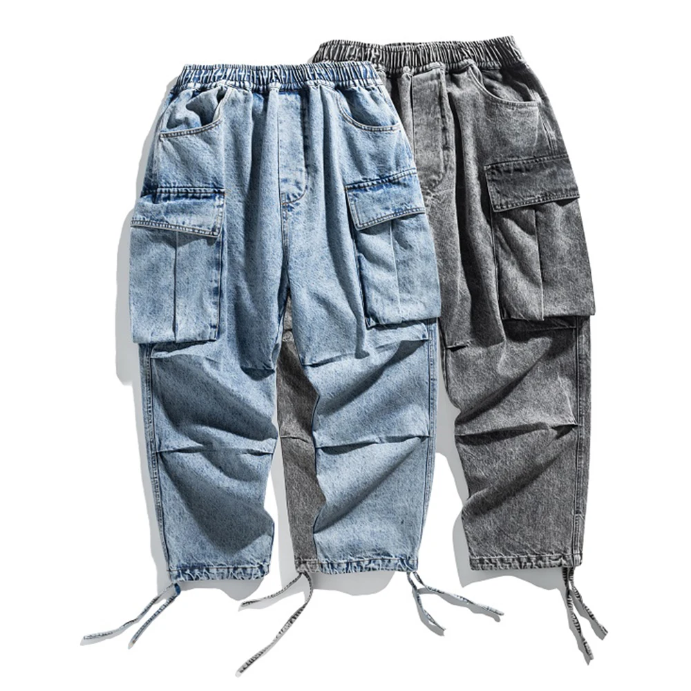 

KB 2021 New Men Spring High Street Fashion Casual Retro Tide Brand Old Loose Pants Men Large Pockets Jeans