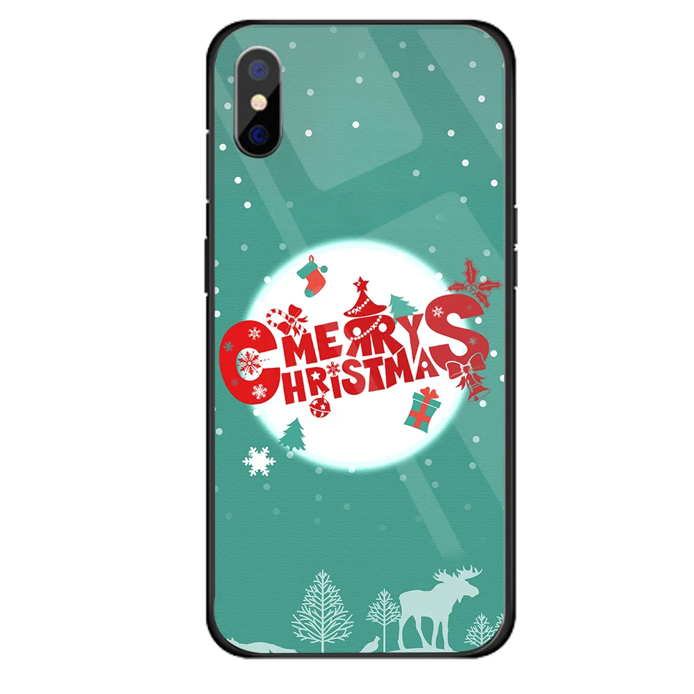02 Роскошный Рождественский чехол для iPhone X XS XR XSMAX, жесткий стеклянный чехол Чехол для iPhone 5 5S SE 6 6S 7 8, новогодний подарок, Conque - Цвет: 02