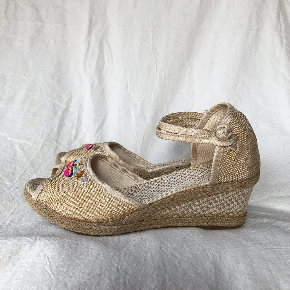 Veowalk/женские льняные босоножки на танкетке с вышивкой в виде стрекозы Эспадрильи